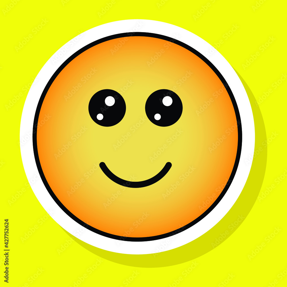Fototapeta premium Cute gradient social media slightly smiling face emoji on yellow background. Royalty-free.