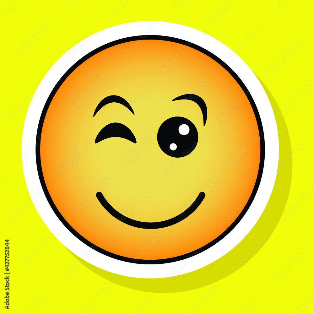 Fototapeta premium Cute gradient social media winking face star emoji on yellow background. Royalty-free.