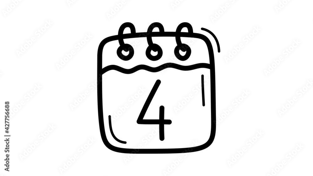 The calendar icon animation with the number of July 4 is drawn by hand in cartoon style. 4k motion video illustration for Independence Day in the United States alpha channel The calendar icon animation with the number of July 4 is drawn by hand in cartoon style. 4k motion video illustration for Independence Day in the United States alpha channel