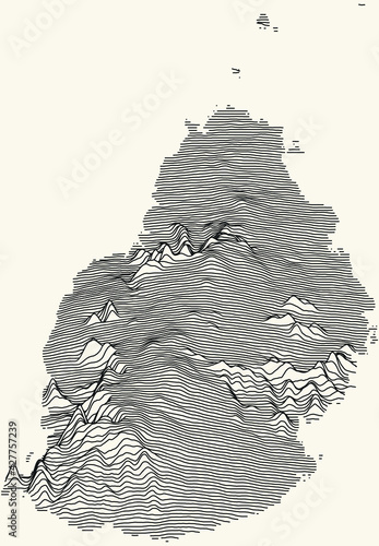 Light topographic map of the Republic of Mauritius with black contour lines on beige background