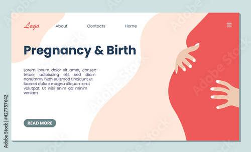 Banner template for websites, or advertising,  landing page. Pregnant woman.  Mother day greeting. Health care, female, motherhood. Minimalism style.