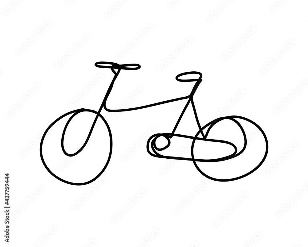 Drawing a bicycle with only one continuous line. Art bike vector. Doodle hand-drawn on white background. The cycle simply design. Drawing a bicycle with only one continuous line. Art bike vector. Doodle hand-drawn on white background. The cycle simply design.