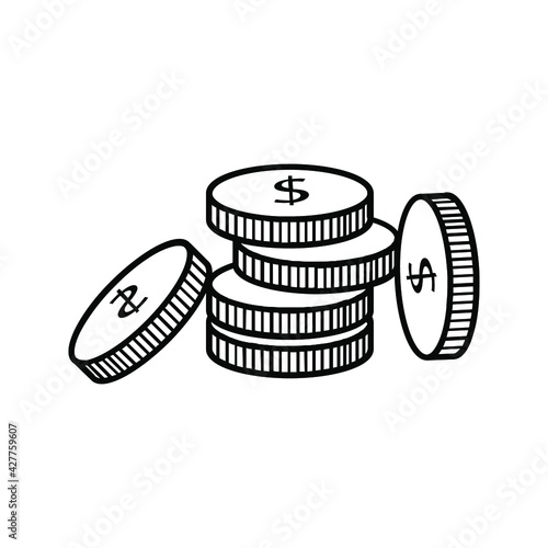 Money. Line Icon Vector. Payment system. Coins and Dollar cent Sign isolated on white background. Flat design style