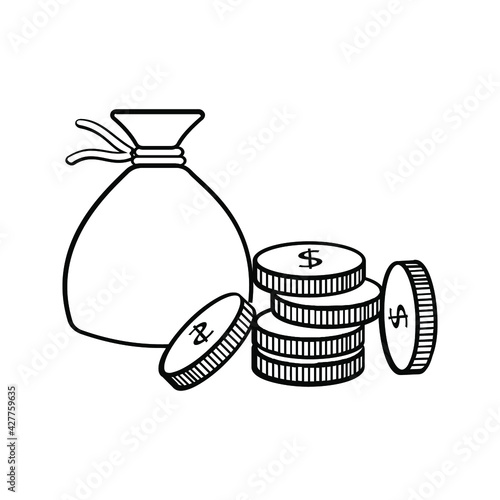 Money. Line Icon Vector. Payment system. Coins and Dollar cent Sign isolated on white background. Flat design style