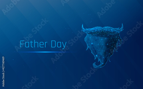 Fathers day vector illustration. Abstract line and point. mustache and beard on a blue background. Starry sky or space, made up of stars and the universe. wireframe, low poly. Triangle. Points.plexus