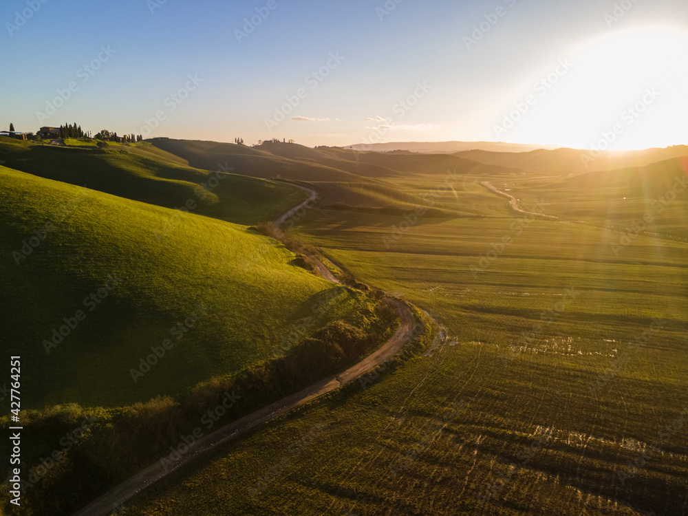 Sunset in the countryside. Peaceful countryside in tuscan