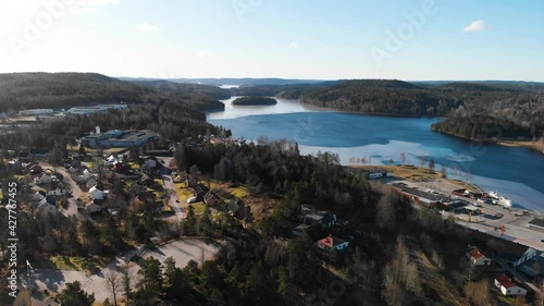 Bird's Eye View Of Calm Lake With Lush Foliage In Bengtsfors, Province Of Dalsland In Sweden. aerial drone photo