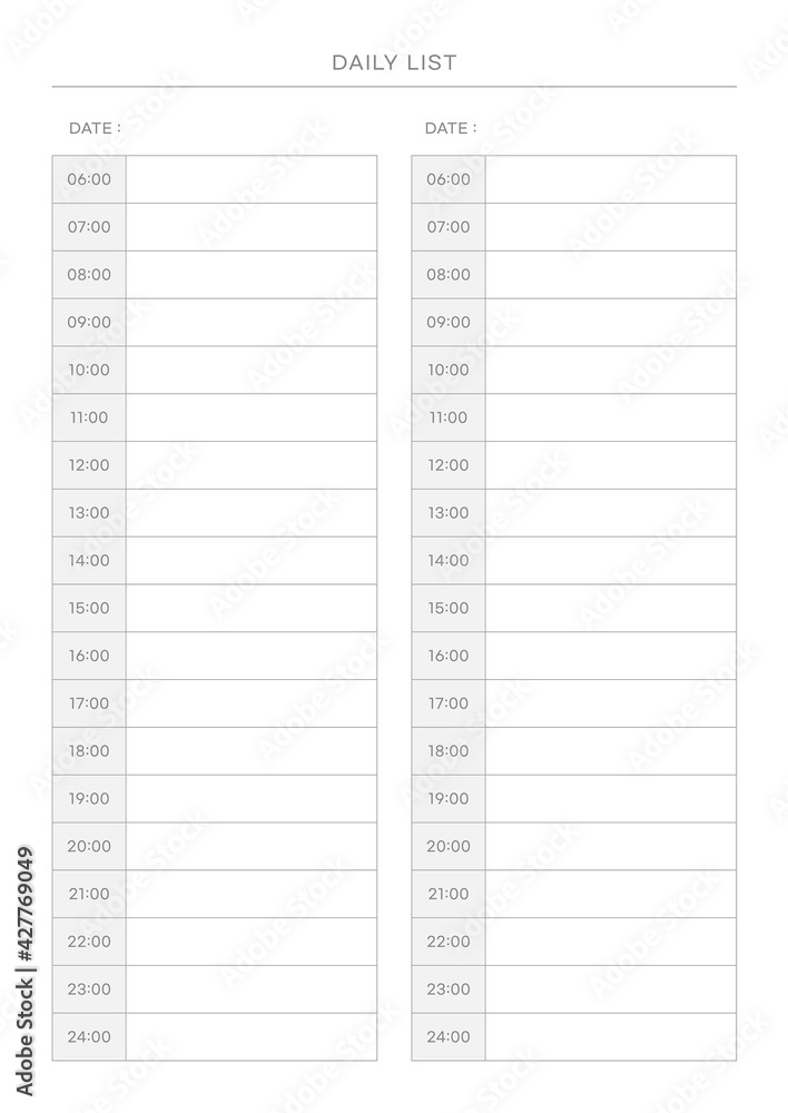 Daily time list, plan, schedule, diary template illustration. Daily time list, plan, schedule, diary template illustration.