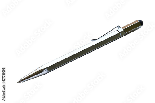 Silver pen for business people or students on white background.