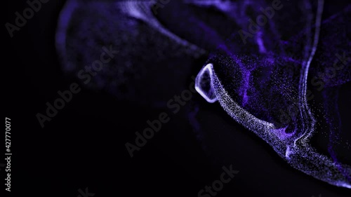 Abstract Macro slow motion shot of Blue and Orange Particle Fluid isolated on black. paint drops mixing in water. Ink swirling underwater. Colored cloud abstract smoke explosion animation. 3D render