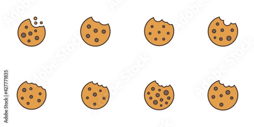 Set of cookie icon. Filled outline style sign symbol. Browser concept for app and web design. Vector illustration isolated on white background. EPS 10.