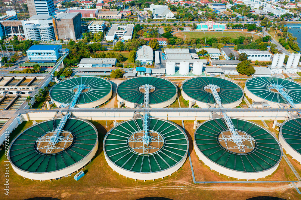 Drinking Water Treatment aerial top view of Microbiology of drinking water production and distribution