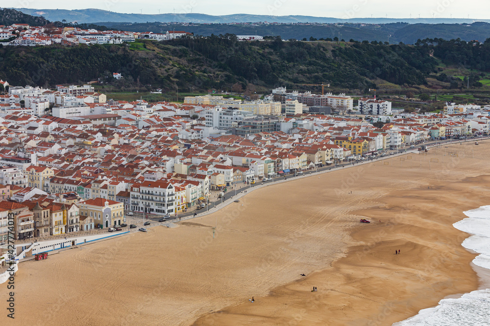 Aerial view of the Praia de Nazare ( Nazare Beach )