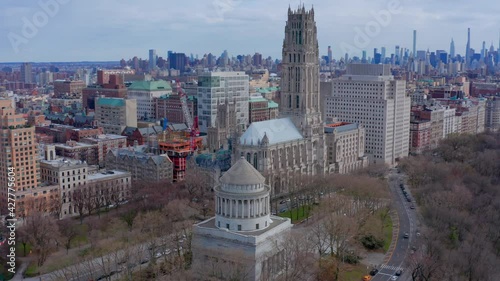 General Grant National Memorial and Riverside Church at Manhattan. Aerial backward circling photo