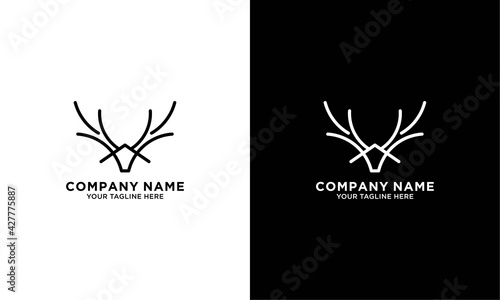 Deer antler logo line art and icon design vector.