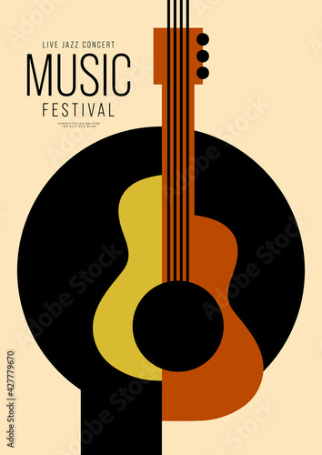 Fotografie, Obraz Music poster design template background decorative with geometric shape of guita