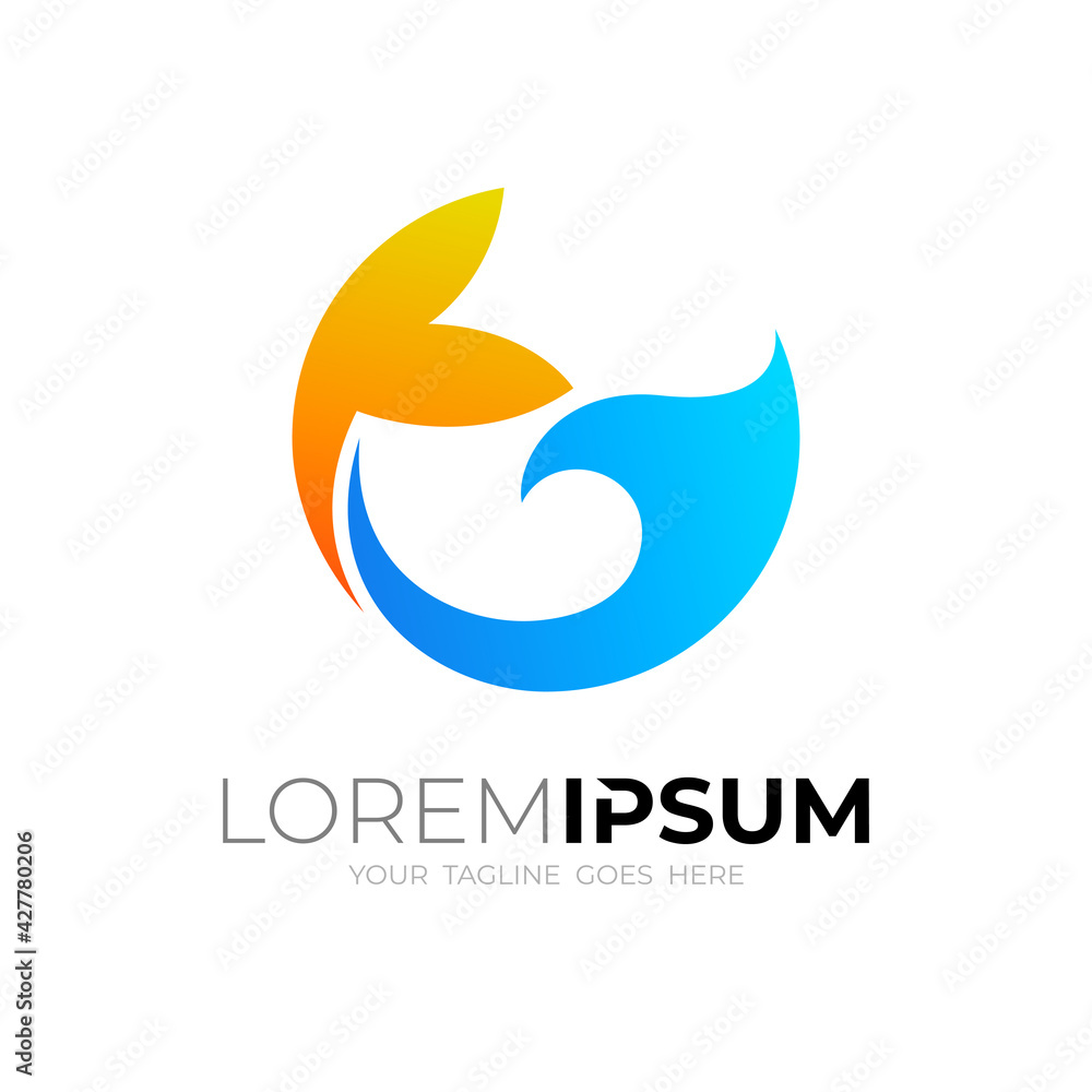Wave logo and fish tail logo combination, circle style Wave logo and fish tail logo combination, circle style