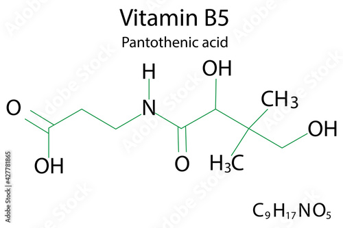 Flat icon with vitamin b 5 for lifestyle design. Health care. Vitamin B 5 formula. Stock image. Vector illustration. EPS 10.
