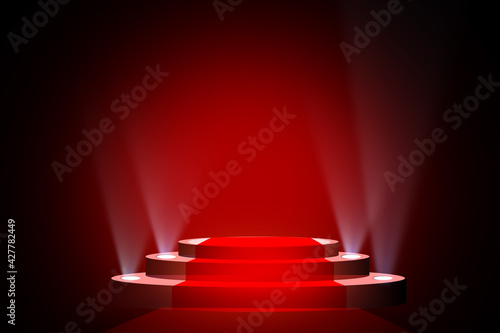 Red carpet and spotlight on stage background