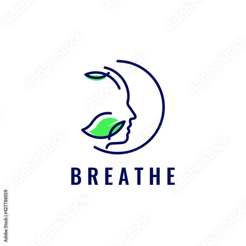human head breath leaf nature natural air logo vector icon illustration