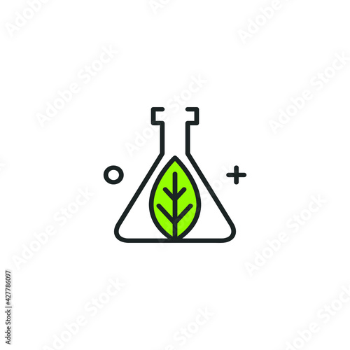 green lab logo design, green leaf symbol in natural research laboratory bottle