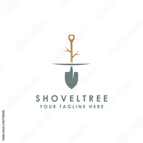 shovel tree sprout garden leaf logo vector icon illustration