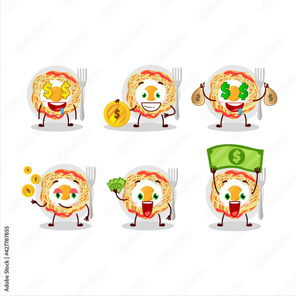 Fototapeta premium Noodles cartoon character with cute emoticon bring money