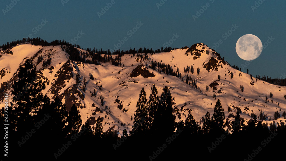 moonset in mountains