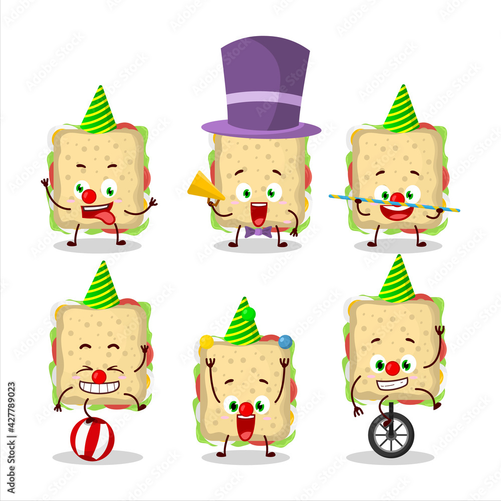 Cartoon character of sandwich with various circus shows Cartoon character of sandwich with various circus shows
