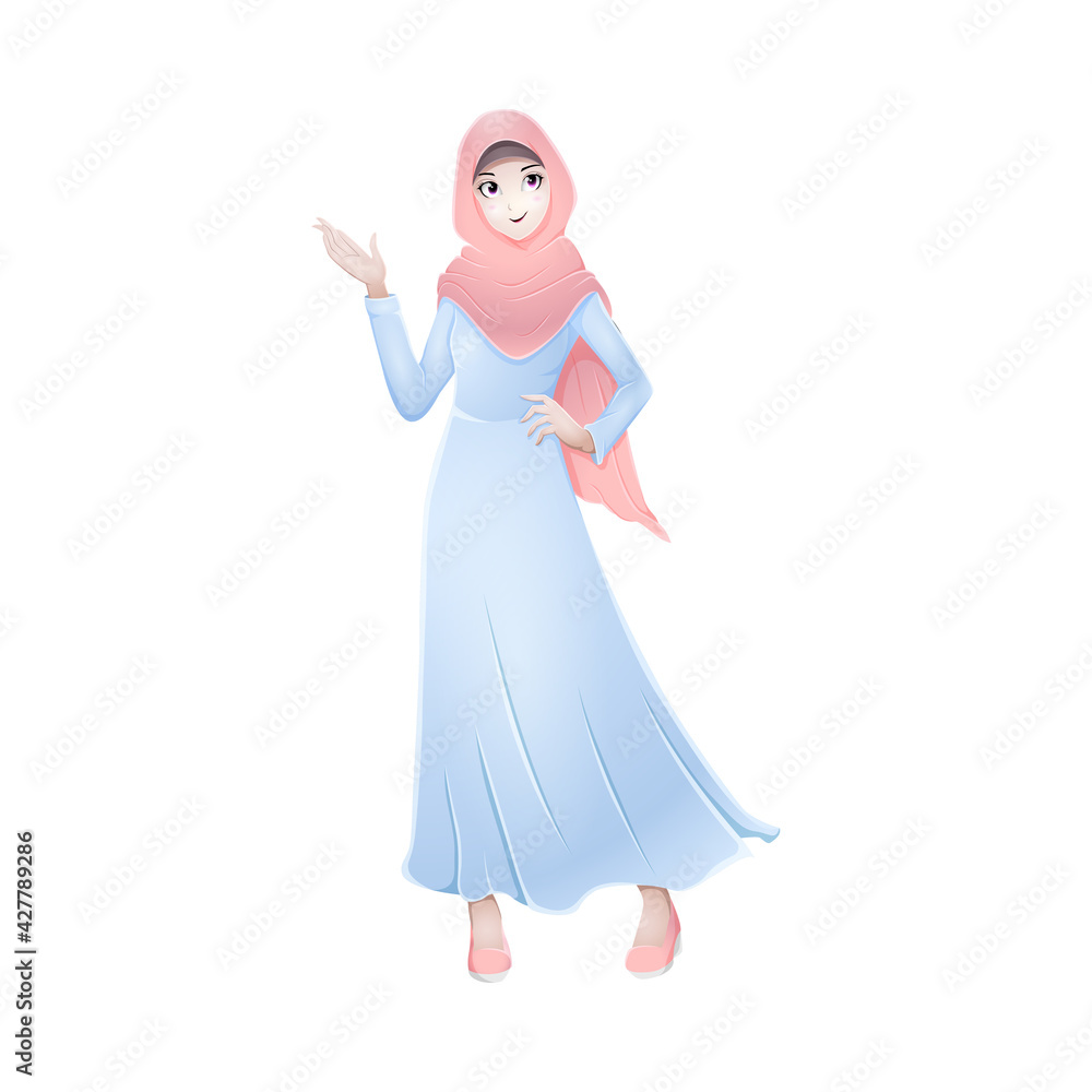 Beautiful Muslim female cartoon standing Beautiful Muslim female cartoon standing