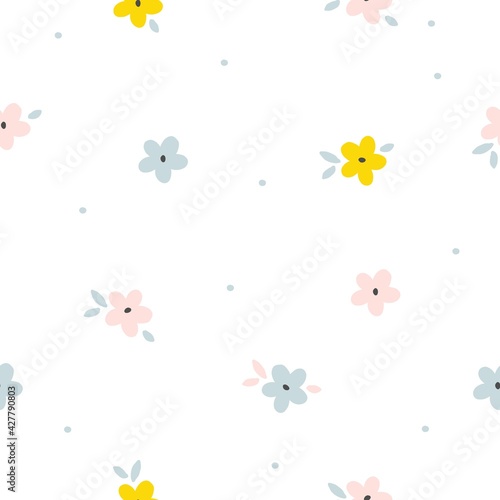 Fototapeta Naklejka Na Ścianę i Meble -  Spring floral background. Abstract seamless pattern with wild flowers