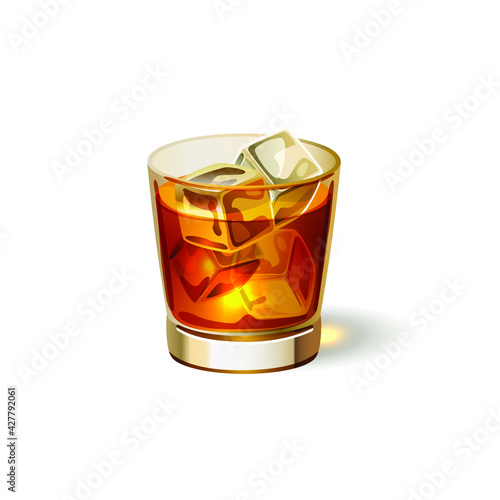 Glass of whiskey, shot, alcohol drinks icon, realistic vector illustration.