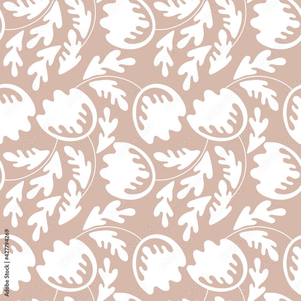 Seamless floral pattern based on traditional folk art ornaments. Modern flowers on color background. Scandinavian style. Sweden nordic style. Vector illustration. Simple minimalistic pattern Seamless floral pattern based on traditional folk art ornaments. Modern flowers on color background. Scandinavian style. Sweden nordic style. Vector illustration. Simple minimalistic pattern