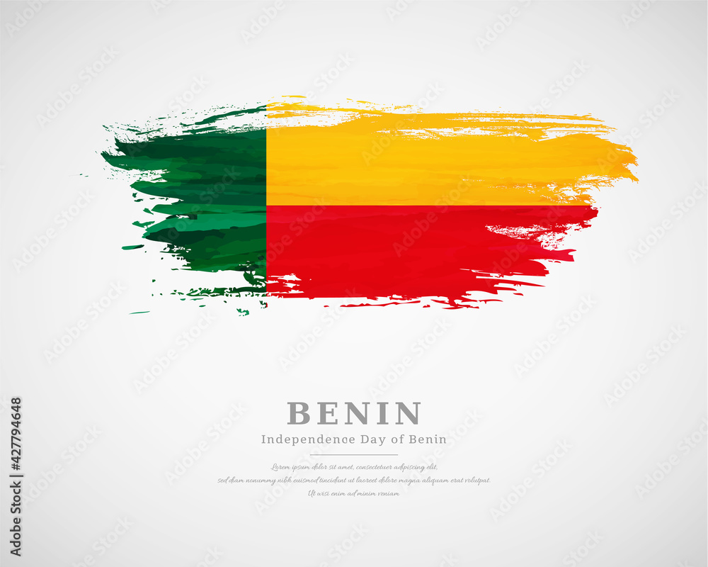 Obraz premium Happy independence day of Benin with artistic watercolor country flag background