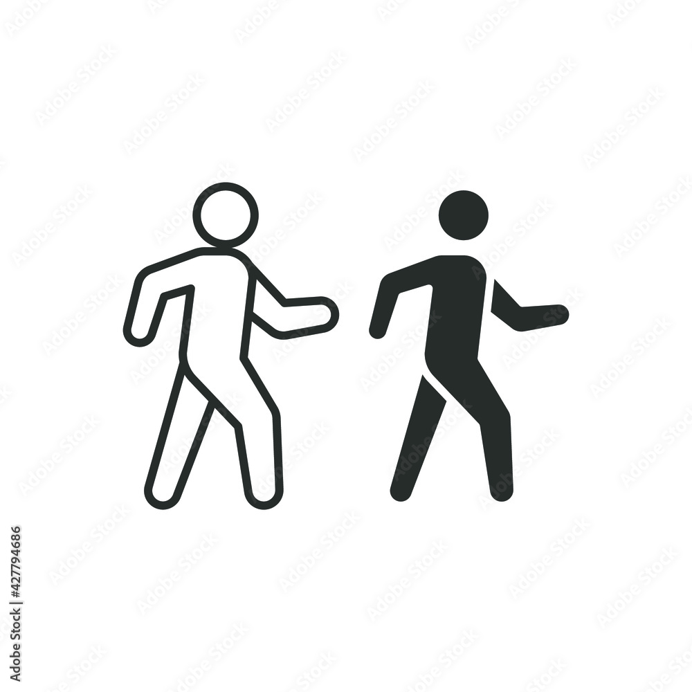 Walk line and glyph icon. Simple outline and solid style. Pedestrian, man, pictogram, human, side, walkway concept symbol. Vector illustration isolated on white background. EPS 10. Walk line and glyph icon. Simple outline and solid style. Pedestrian, man, pictogram, human, side, walkway concept symbol. Vector illustration isolated on white background. EPS 10.