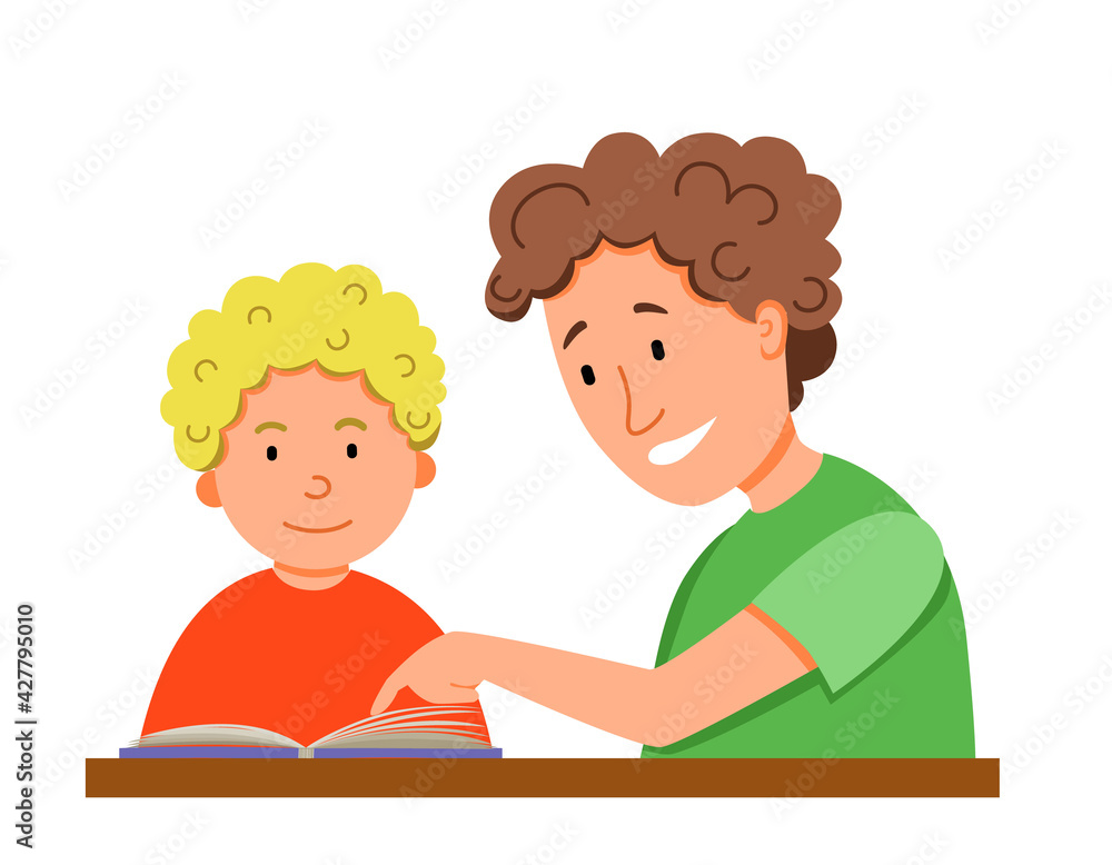 Characters for Fatheres Day. Father and son do their homework together. Characters for Fatheres Day. Father and son do their homework together.