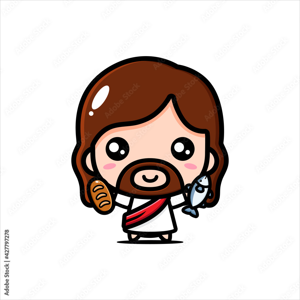 cute cartoon jesus vector design holding fish and bread cute cartoon jesus vector design holding fish and bread