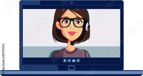 Woman Wearing Headset Attending Video Conference