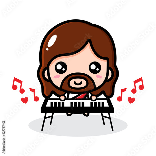 cute cartoon jesus vector design playing piano music