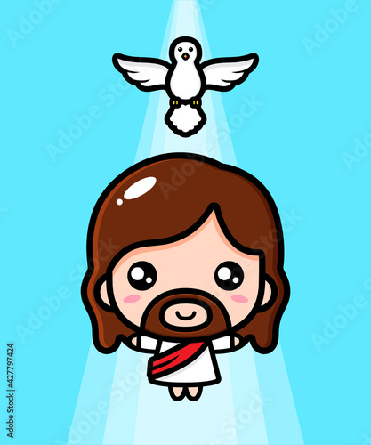 cartoon cute jesus vector design is ascending towards heaven