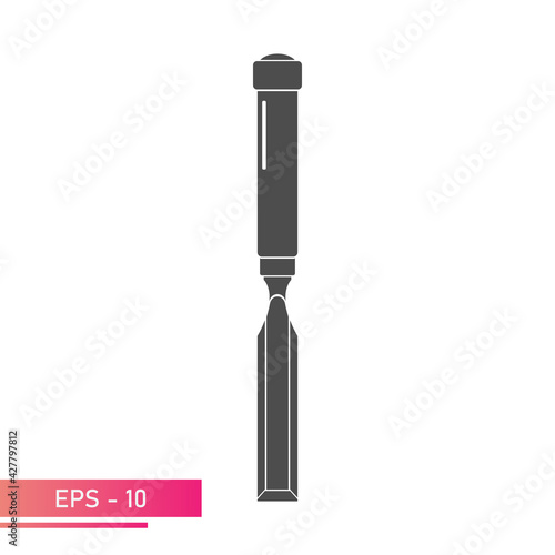 Chisel in a single-color version, icon. On a white background. Tools for carpenters and carpenters. Flat vector illustration.