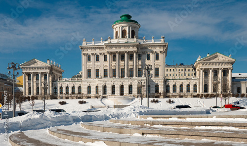 Photography Winter view of Pashkov House, white classicist mansion on Vagankovsky Hill curre