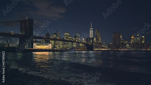 Brooklyn bridge and Manhattan at night