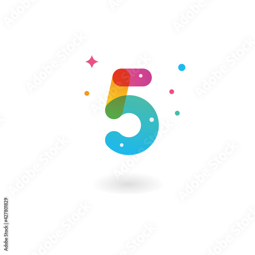 Number 5, Vector icon design template with gradient color