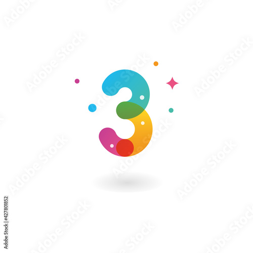 Number 3, Vector icon design template with gradient color