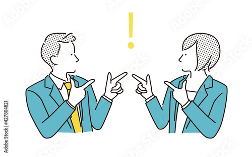 シンプル　イラスト　アイディアが浮かんだ男女