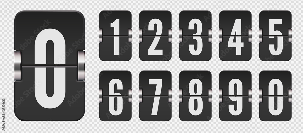 Flip countdown timer numbers on transparent Vector Image