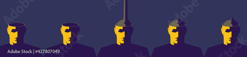Turd fills empty heads. Propaganda and media manipulation concept illustration.
