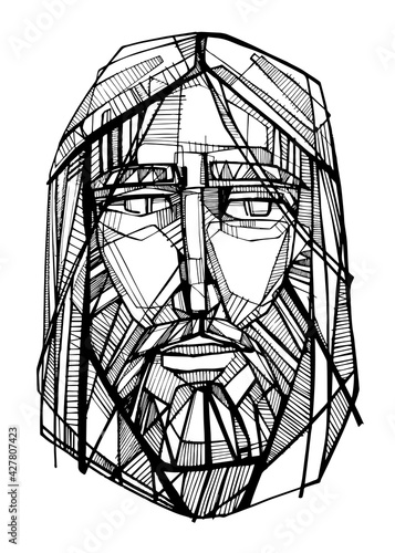 Jesus Christ face ink illustration