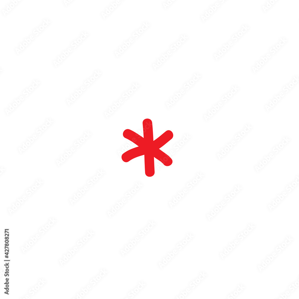 Obraz premium red hand drawn asterisk footnote icon. Flat icon of lopsided footnote isolated on white background.